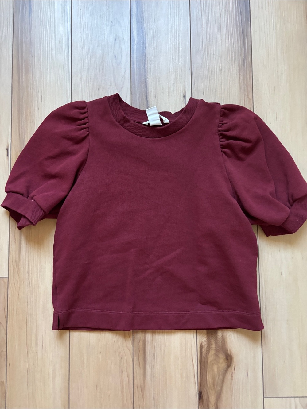 H&M Girls Puff Sleeve Sweatshirt in Burgundy